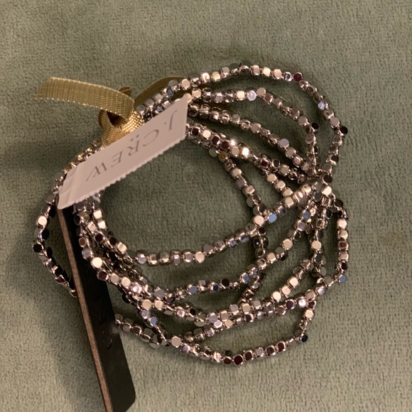 NWT J. Crew Silver Set of Six Tiny beads stretch bracelets - Picture 5 of 5